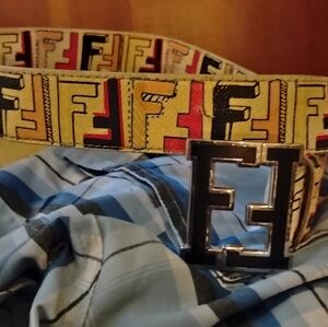 Fendi Beige and Red Logo Belt